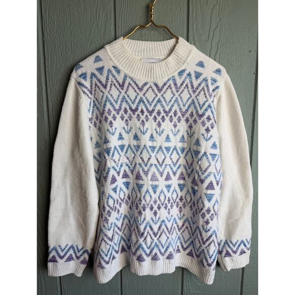 Vintage Alfred Dunner Fair Isle Fleece Sweater Ski Lodge Winter Pullover, Large - Picture 1 of 5